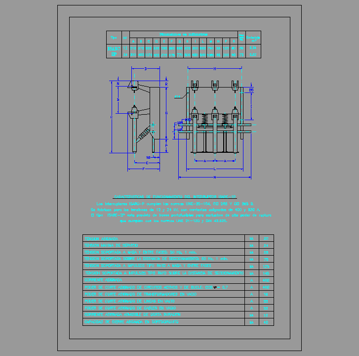 Bloque Autocad Interruptor-seccionador de aire comprimido sin fusibles ISARC-1P.(Alzado).